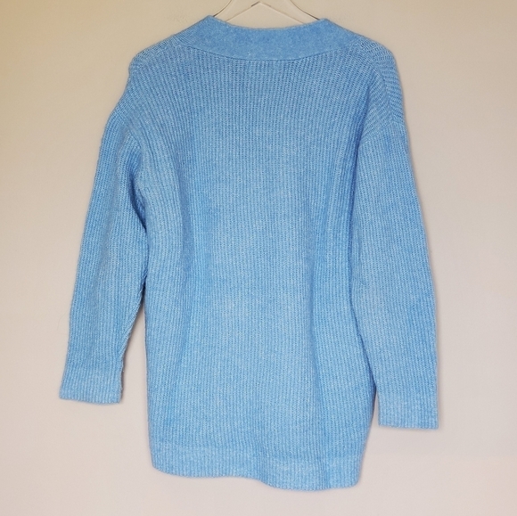 GANNI V-Neck Long Sleeve Alpaca Wool Blend Blue Pull-Over Oversized Sweater - Picture 4 of 8